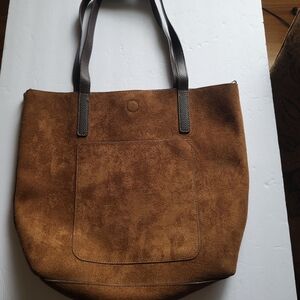 Chic Brown Tote Bag with Faux Leather Straps